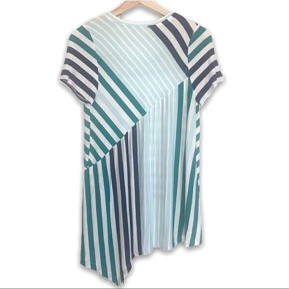 Little Yellow Button Striped Asymmetrical T-Shirt - Picture 4 of 6